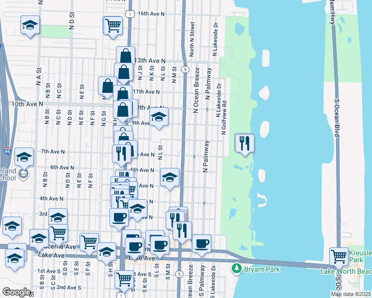 map of restaurants, bars, coffee shops, grocery stores, and more near 800 North Federal Highway in Lake Worth