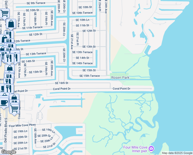 map of restaurants, bars, coffee shops, grocery stores, and more near 2302 Southeast 15th Terrace in Cape Coral