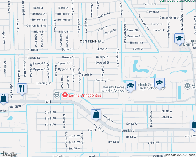 map of restaurants, bars, coffee shops, grocery stores, and more near 5000 Barth Street in Lehigh Acres