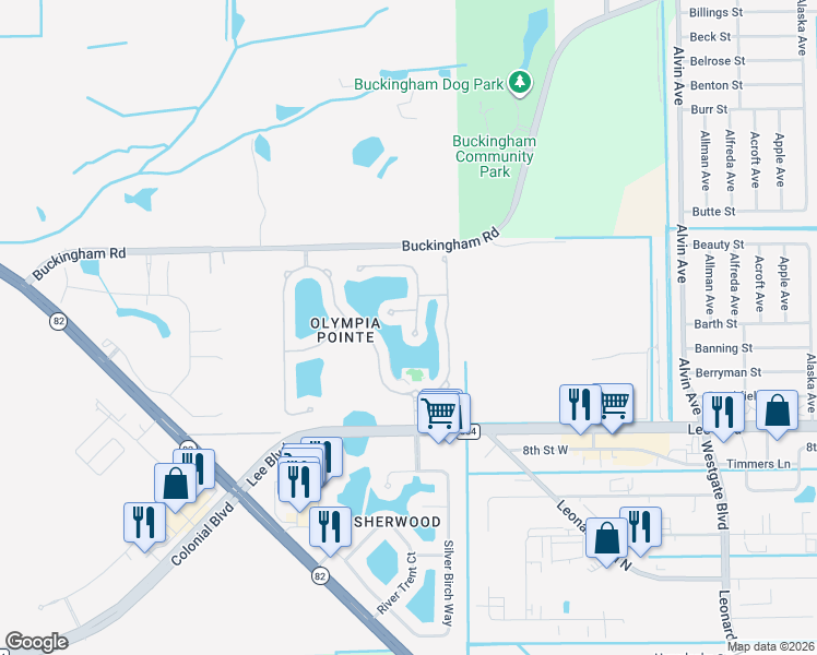 map of restaurants, bars, coffee shops, grocery stores, and more near 11736 Eros Road in Lehigh Acres