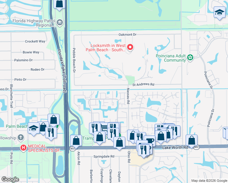 map of restaurants, bars, coffee shops, grocery stores, and more near 3582 Willa Way in Wellington