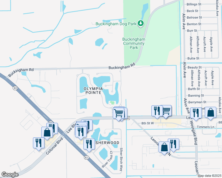 map of restaurants, bars, coffee shops, grocery stores, and more near 11734 Eros Road in Lehigh Acres
