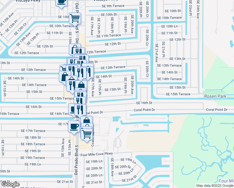 map of restaurants, bars, coffee shops, grocery stores, and more near 1816 Southeast 15th Street in Cape Coral