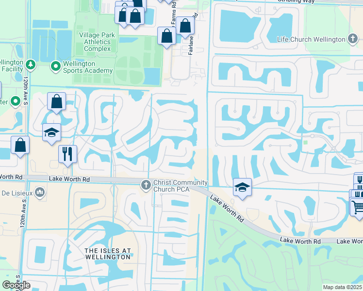 map of restaurants, bars, coffee shops, grocery stores, and more near 11133 Winding Pearl Way in Wellington