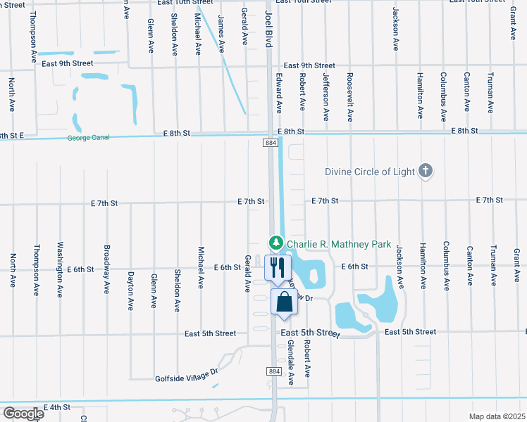 map of restaurants, bars, coffee shops, grocery stores, and more near 621 Joel Boulevard in Lehigh Acres