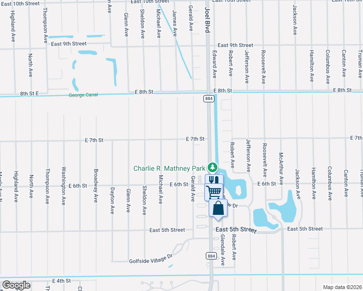 map of restaurants, bars, coffee shops, grocery stores, and more near 2104 East 7th Street in Lehigh Acres