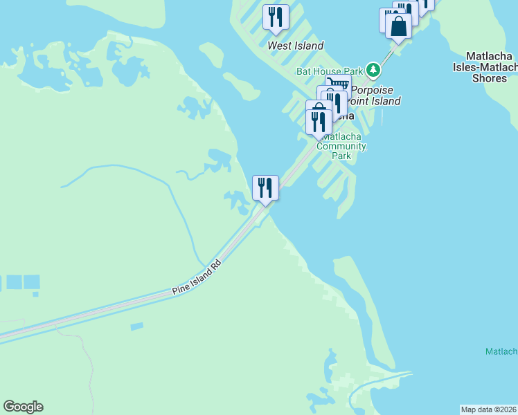 map of restaurants, bars, coffee shops, grocery stores, and more near 4866 Pine Island Road in Matlacha
