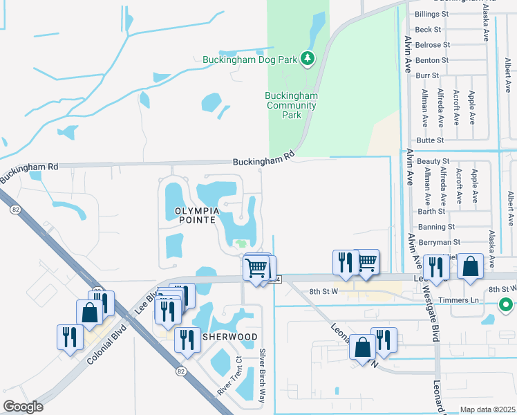 map of restaurants, bars, coffee shops, grocery stores, and more near 8626 Athena Court in Lehigh Acres