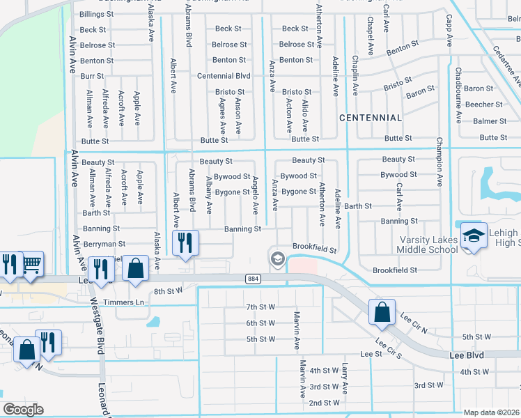 map of restaurants, bars, coffee shops, grocery stores, and more near 901 Angelo Avenue in Lehigh Acres