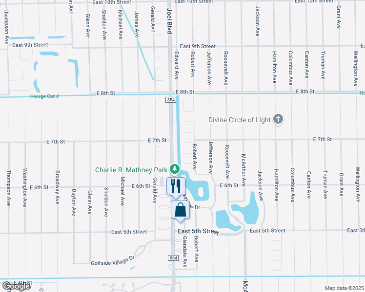 map of restaurants, bars, coffee shops, grocery stores, and more near 2402 Del Ray Place in Lehigh Acres