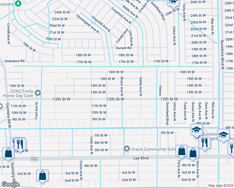 map of restaurants, bars, coffee shops, grocery stores, and more near 3805 13th Street West in Lehigh Acres