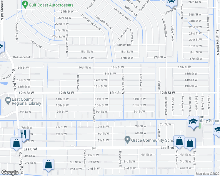 map of restaurants, bars, coffee shops, grocery stores, and more near 3815 13th Street West in Lehigh Acres