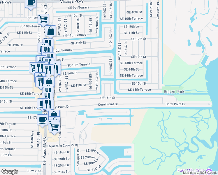 map of restaurants, bars, coffee shops, grocery stores, and more near 1510 Southeast 20th Court in Cape Coral