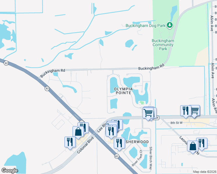 map of restaurants, bars, coffee shops, grocery stores, and more near 8650 Pegasus Drive in Lehigh Acres