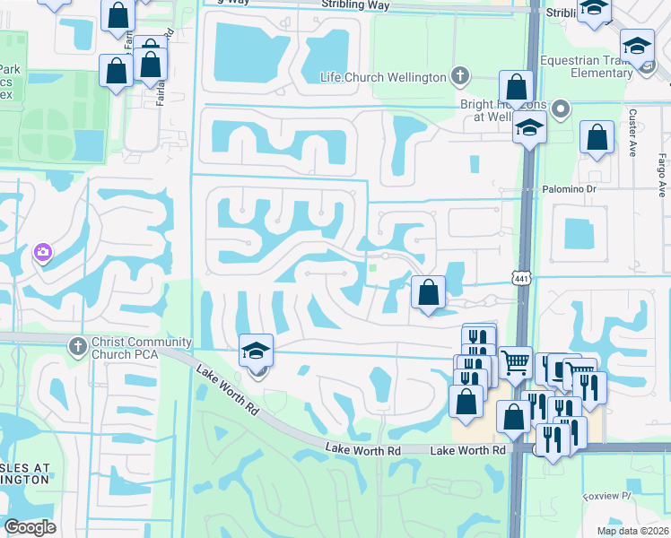 map of restaurants, bars, coffee shops, grocery stores, and more near 10515 Vignon Court in Wellington