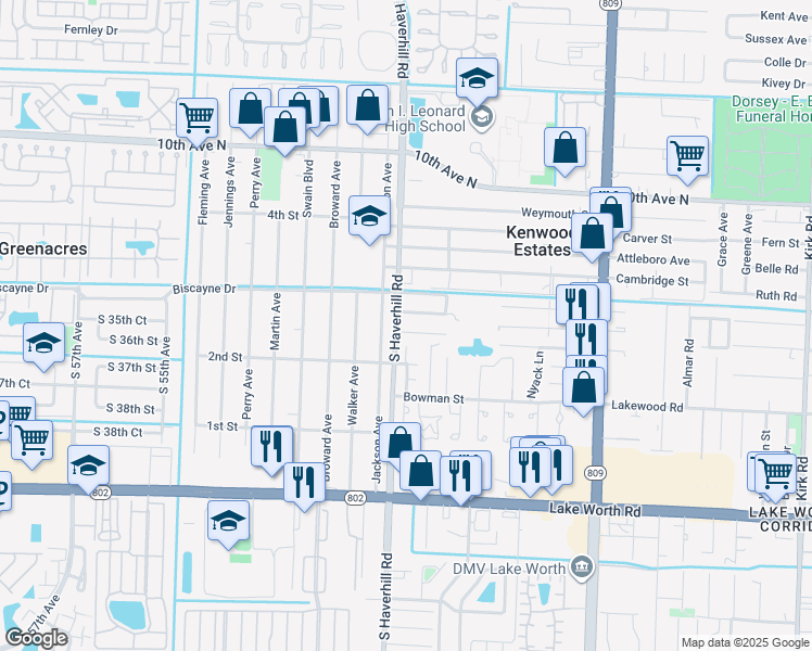 map of restaurants, bars, coffee shops, grocery stores, and more near 4969 Dillon Street in Lake Worth
