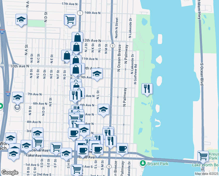 map of restaurants, bars, coffee shops, grocery stores, and more near 800 North Federal Highway in Lake Worth