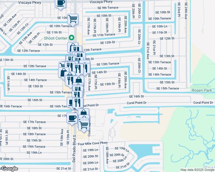 map of restaurants, bars, coffee shops, grocery stores, and more near 1816 Southeast 15th Street in Cape Coral