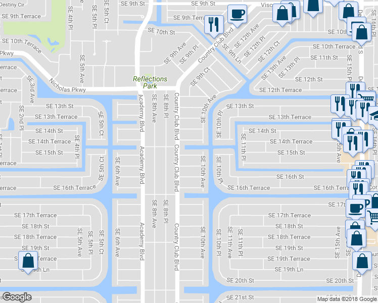 map of restaurants, bars, coffee shops, grocery stores, and more near 911 Southeast 15th Street in Cape Coral