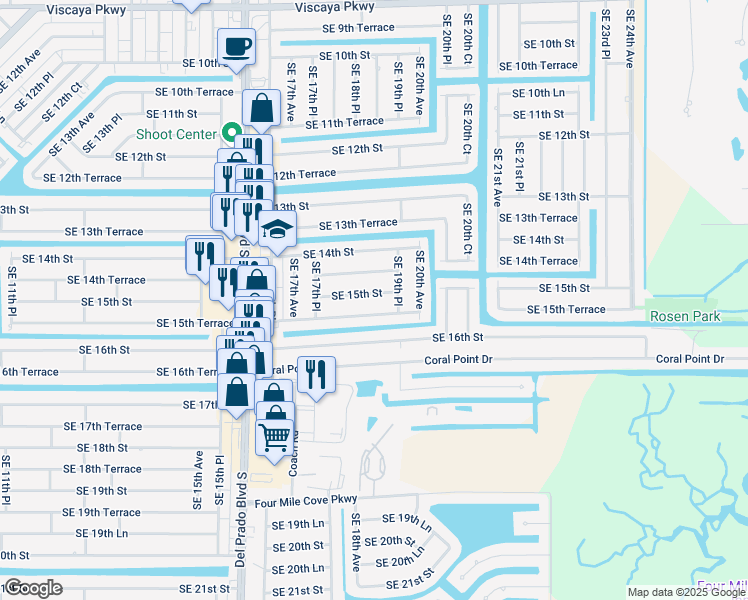 map of restaurants, bars, coffee shops, grocery stores, and more near 1816 Southeast 15th Street in Cape Coral