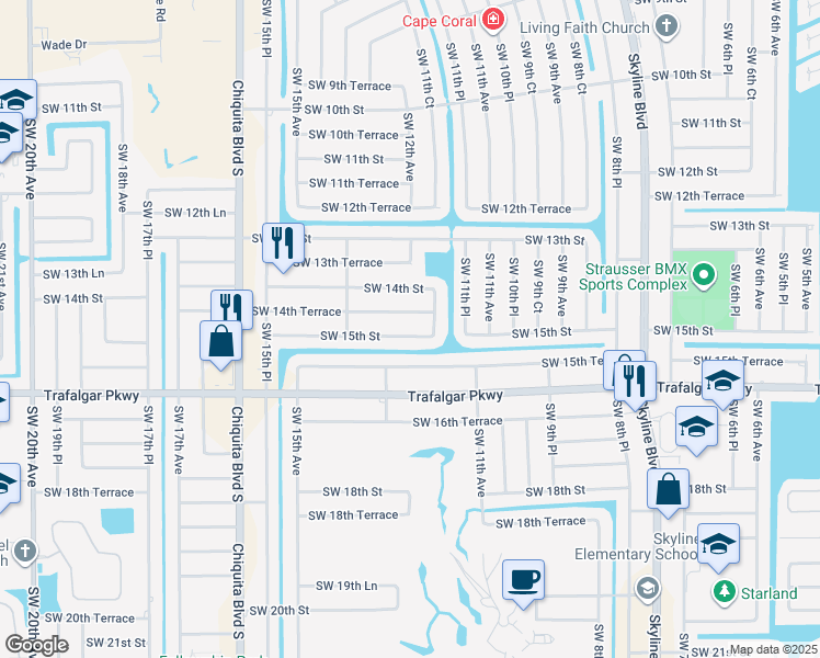 map of restaurants, bars, coffee shops, grocery stores, and more near 1201 Southwest 15th Street in Cape Coral