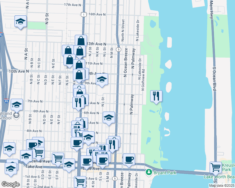 map of restaurants, bars, coffee shops, grocery stores, and more near 800 North Federal Highway in Lake Worth