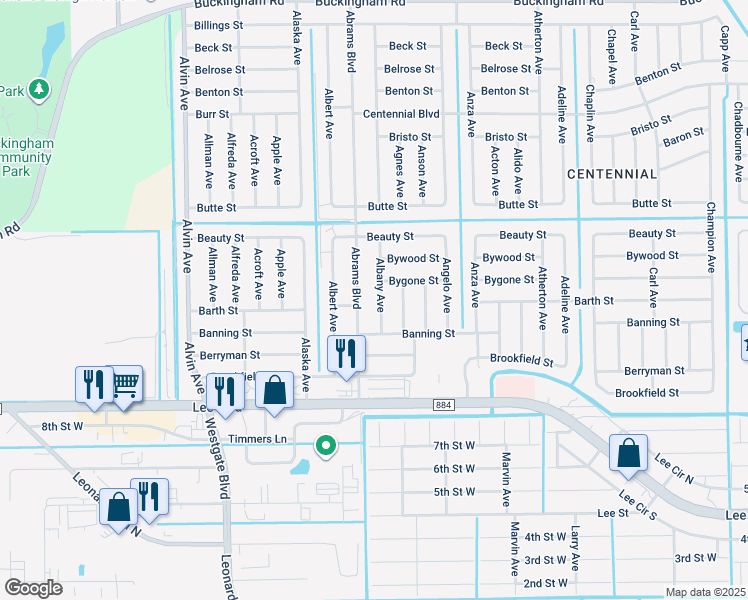 map of restaurants, bars, coffee shops, grocery stores, and more near 901 Albany Avenue in Lehigh Acres
