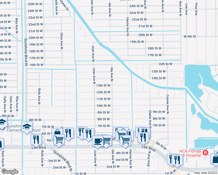 map of restaurants, bars, coffee shops, grocery stores, and more near 2901 13th Street West in Lehigh Acres