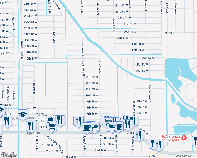 map of restaurants, bars, coffee shops, grocery stores, and more near 2901 13th Street West in Lehigh Acres