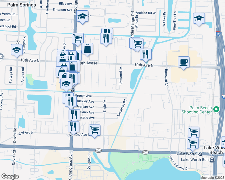 map of restaurants, bars, coffee shops, grocery stores, and more near 3481 Helena Drive in Lake Worth