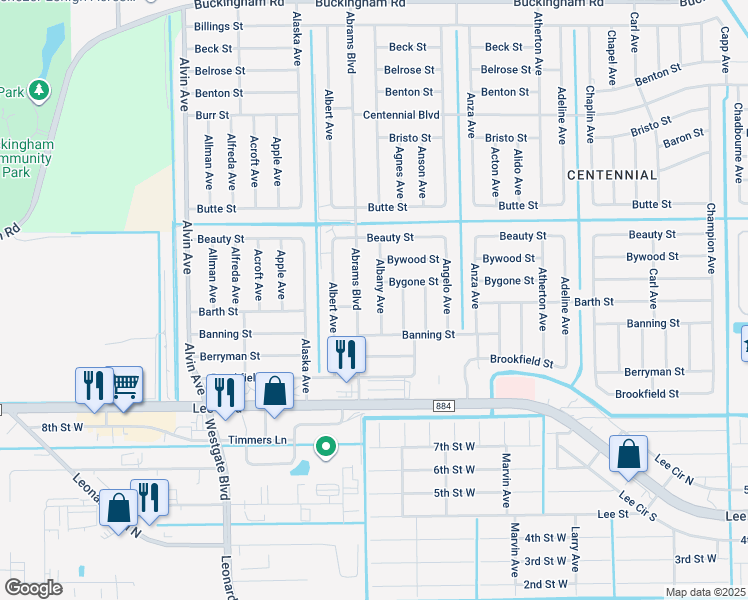 map of restaurants, bars, coffee shops, grocery stores, and more near 901 Albany Avenue in Lehigh Acres