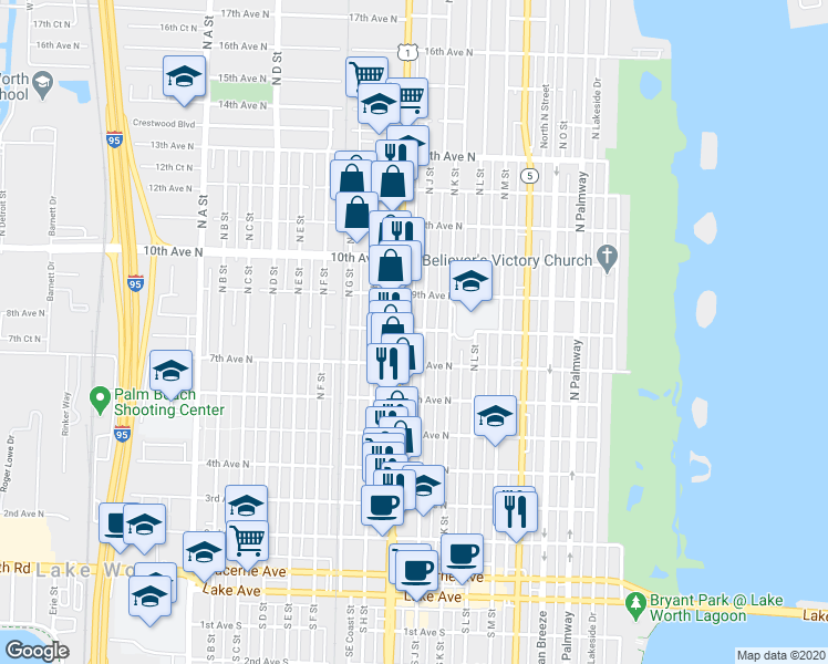 map of restaurants, bars, coffee shops, grocery stores, and more near 803 8th Avenue North in Lake Worth