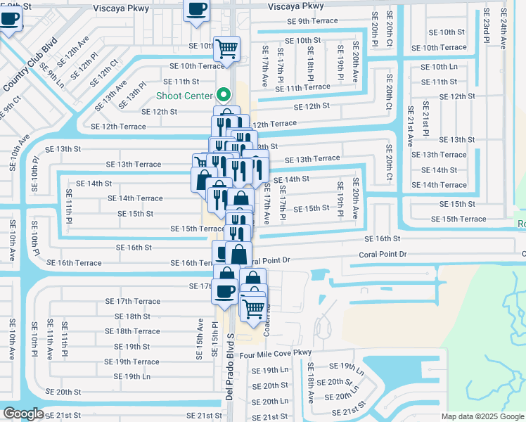 map of restaurants, bars, coffee shops, grocery stores, and more near 1442 SE 17th Ave in Cape Coral