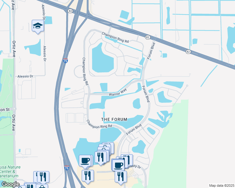 map of restaurants, bars, coffee shops, grocery stores, and more near Warrior Way in Fort Myers