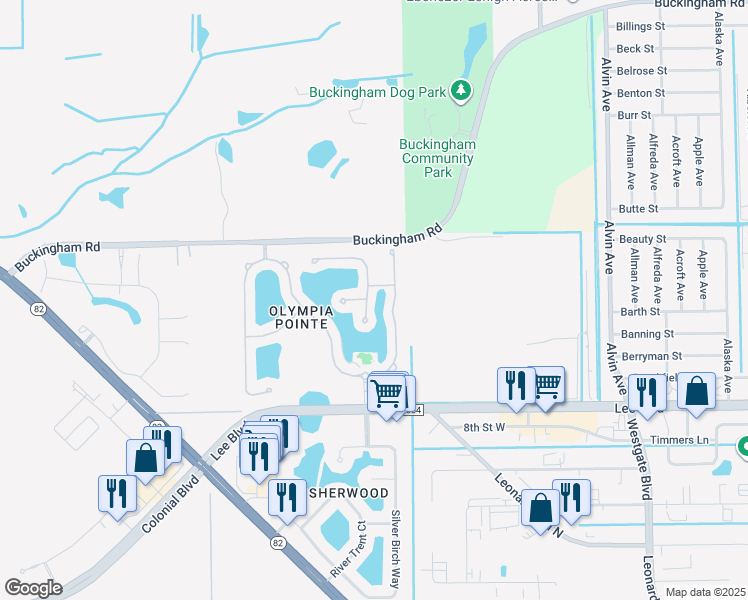 map of restaurants, bars, coffee shops, grocery stores, and more near 11715 Eros Road in Lehigh Acres