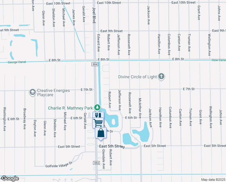 map of restaurants, bars, coffee shops, grocery stores, and more near 2502 East 7th Street in Lehigh Acres