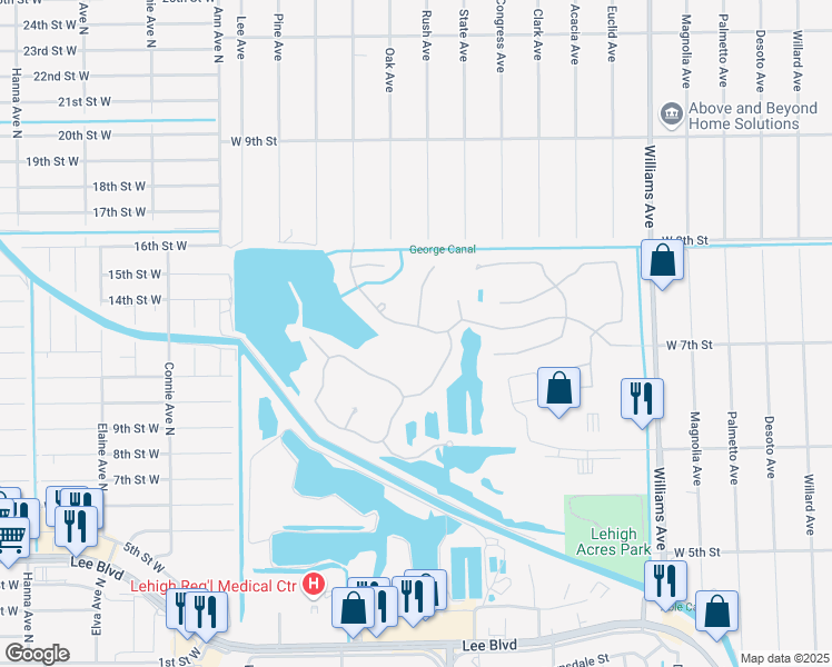 map of restaurants, bars, coffee shops, grocery stores, and more near 8190 Fountain Mist Boulevard in Lehigh Acres