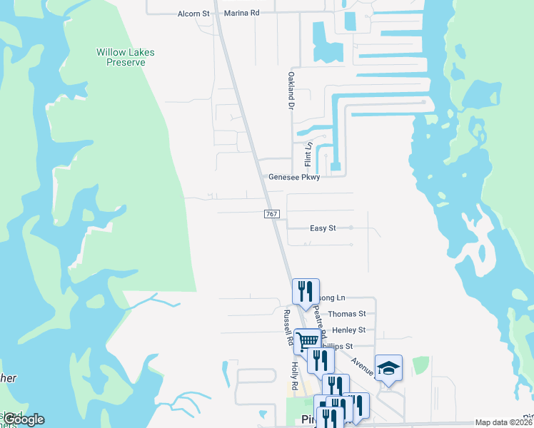 map of restaurants, bars, coffee shops, grocery stores, and more near 11217 Stringfellow Road in Bokeelia