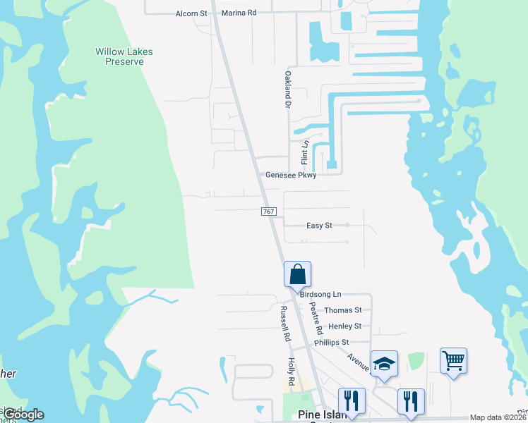 map of restaurants, bars, coffee shops, grocery stores, and more near 11217 Stringfellow Rd in Bokeelia