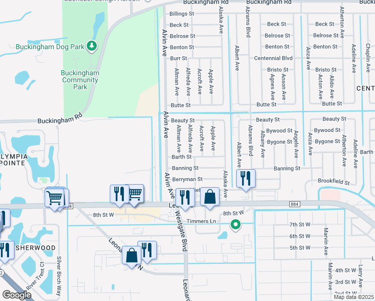 map of restaurants, bars, coffee shops, grocery stores, and more near 903 Alfreda Avenue in Lehigh Acres