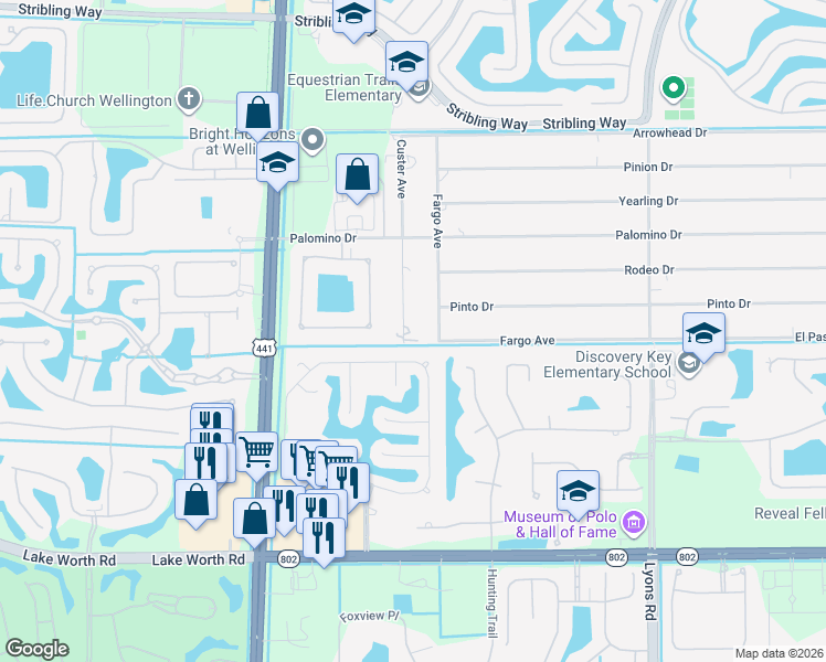 map of restaurants, bars, coffee shops, grocery stores, and more near 3470 Custer Avenue in Lake Worth