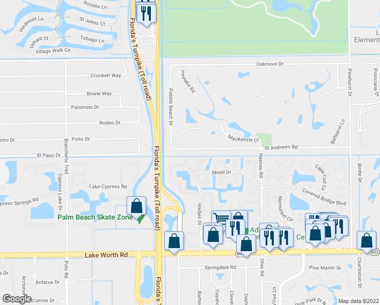 map of restaurants, bars, coffee shops, grocery stores, and more near 7828 Saint Andrews Road in Lake Worth