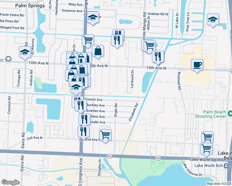 map of restaurants, bars, coffee shops, grocery stores, and more near 706 State Street in Lake Worth