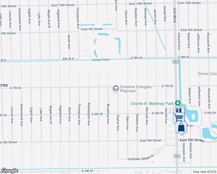 map of restaurants, bars, coffee shops, grocery stores, and more near 1602 East 7th Street in Lehigh Acres