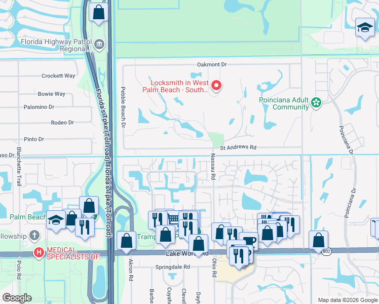 map of restaurants, bars, coffee shops, grocery stores, and more near 7640 Saint Andrews Road in Lake Worth