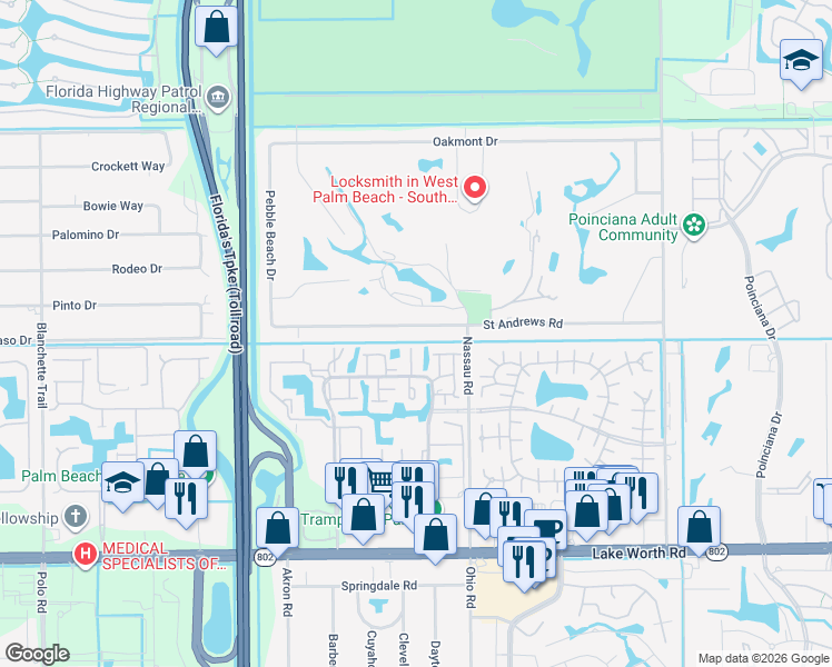 map of restaurants, bars, coffee shops, grocery stores, and more near 7620 Saint Andrews Road in Lake Worth