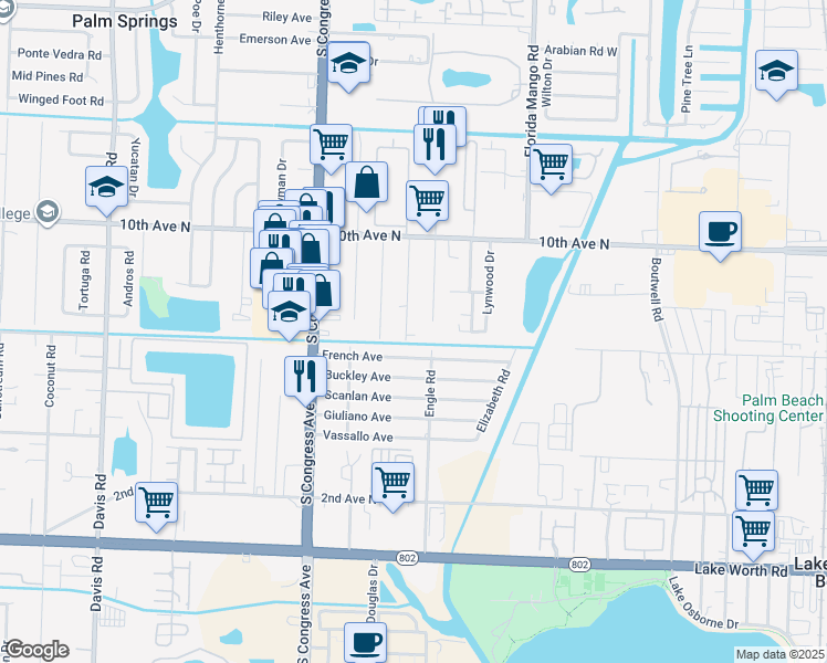 map of restaurants, bars, coffee shops, grocery stores, and more near 706 State Street in Lake Worth
