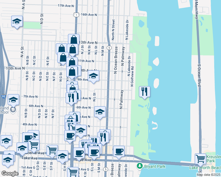 map of restaurants, bars, coffee shops, grocery stores, and more near 800 North Federal Highway in Lake Worth