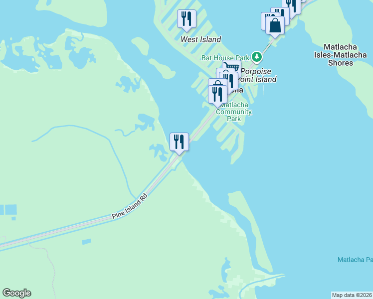 map of restaurants, bars, coffee shops, grocery stores, and more near 4819 Pine Island Road in Matlacha