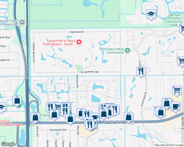 map of restaurants, bars, coffee shops, grocery stores, and more near 7366 Saint Andrews Road in Lake Worth